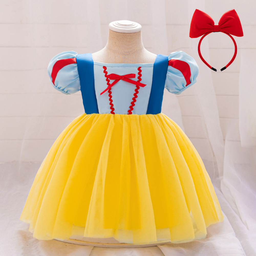 Amazon Europe and America New cosplay Snow White Dress Baby Children Puff Sleeve Birthday Wash Dress