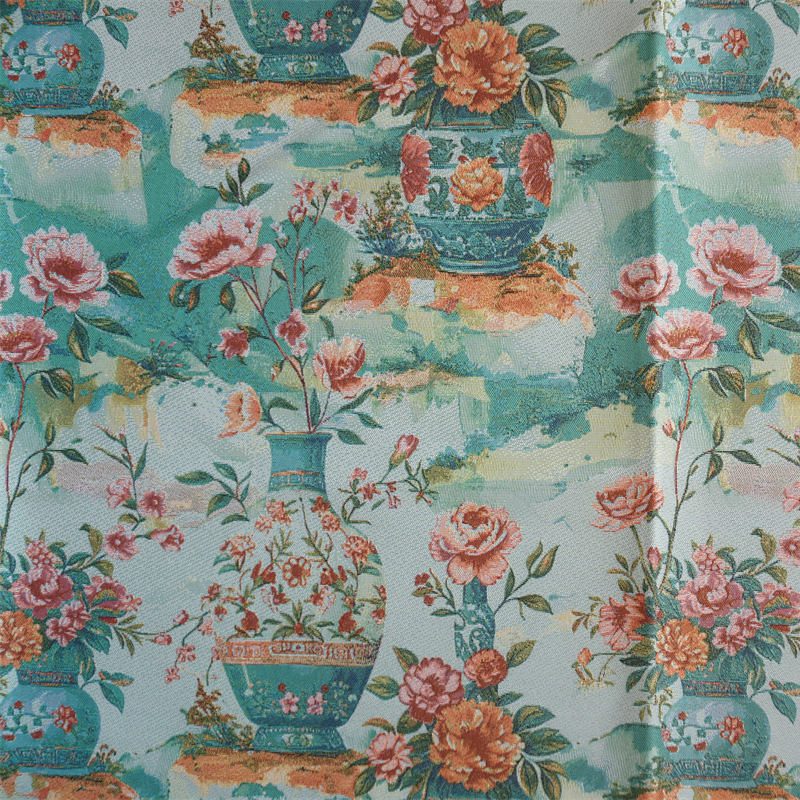 New Six Color Chinese Style Aesthetic Ceramic Vase Oil Painting Jacquard Fabric Women's dress Dress Bag Clothing