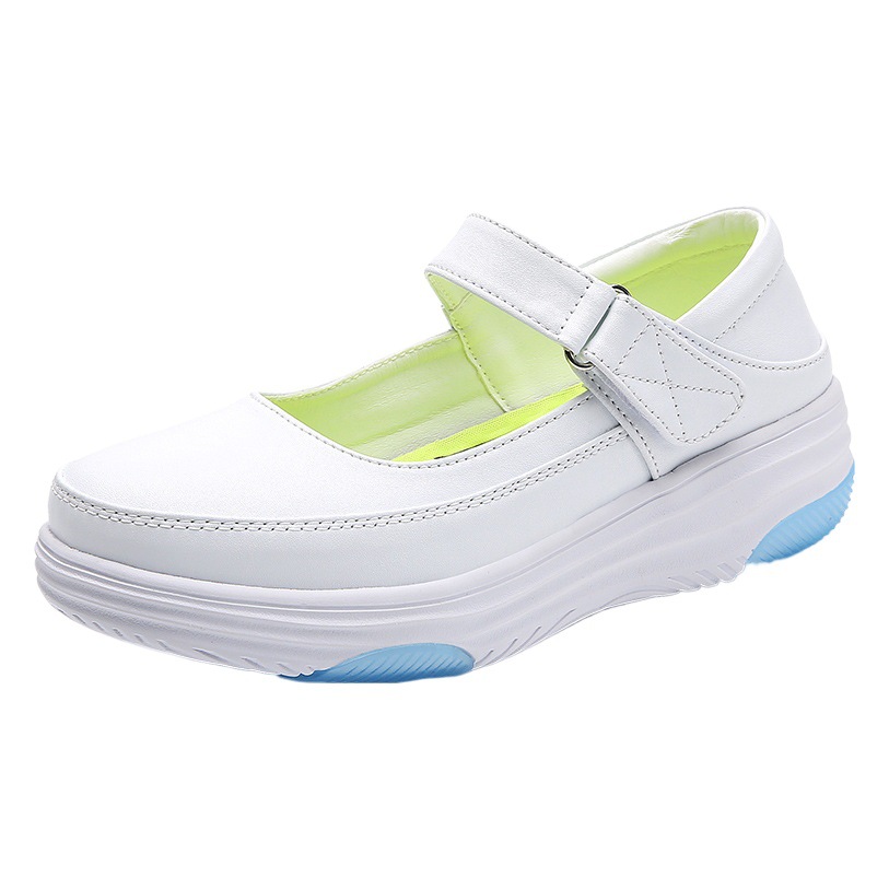in stock Nurses' Shoes Genuine Leather Women's Soft Sole Breathable Summer Velcro Thick Sole Hospital Work Shoes for Cross-border Foreign Trade