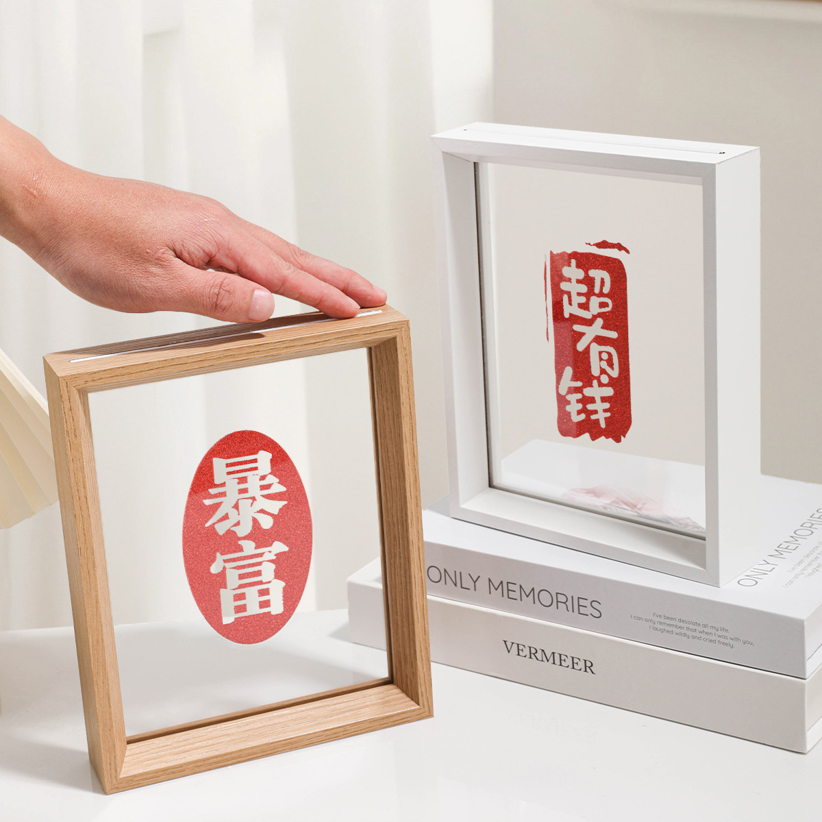 Double-Sided Transparent Photo Frame Wooden Square Calligraphy Display Frame Specimen Frame Pull-Out Photo Frame Double-Sided Transparent Photo Frame