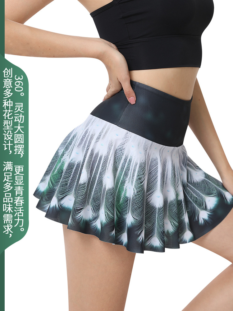 Picture of Printed badminton tennis skirt outdoor running fitness yoga skirt 360 degree round pleated short sports skirt