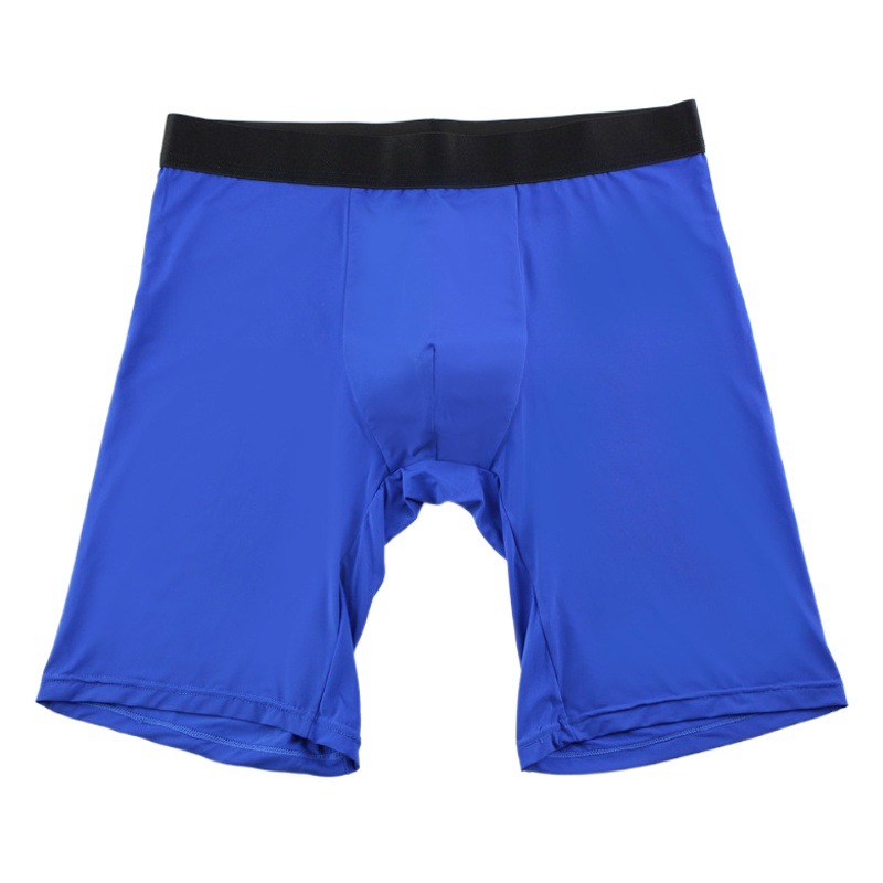 Men's Underwear Ice Silk Extended Sports Anti-Wear Leg Underwear Fat Guy Mid-Waist Quick-Drying High-Elastic Boxer Briefs Boxer Shorts