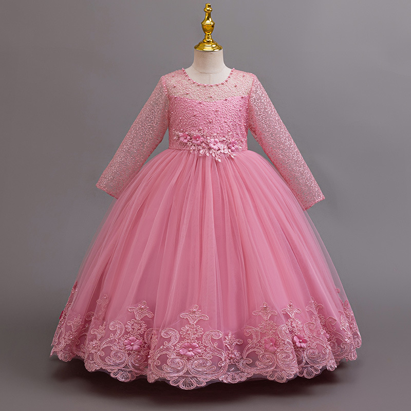 New in stock Long Sleeve Lace Children's Dress Wedding Princess Dress Girl Flower Girl Birthday dress Kids Dress
