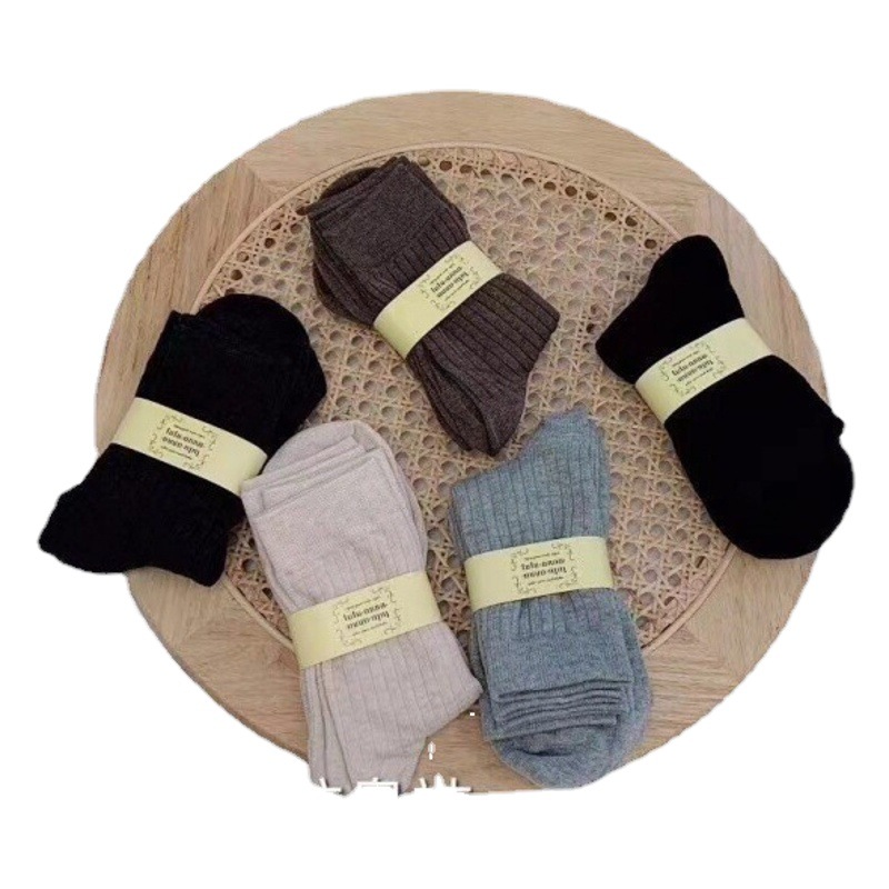 Japanese Tutu Men's Anti-Odor Socks for Autumn and Winter, Solid Color Casual Wool Socks, Versatile Breathable Warm Cashmere Mid-Calf Socks