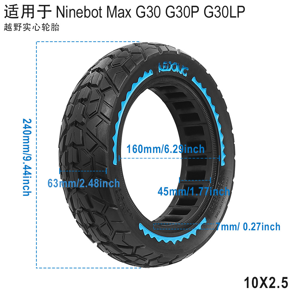 10X2.5 Light Bullet Inflatable Electric Scooter Honeycomb Off-Road Tire Adapted to Nenbo Max G30
