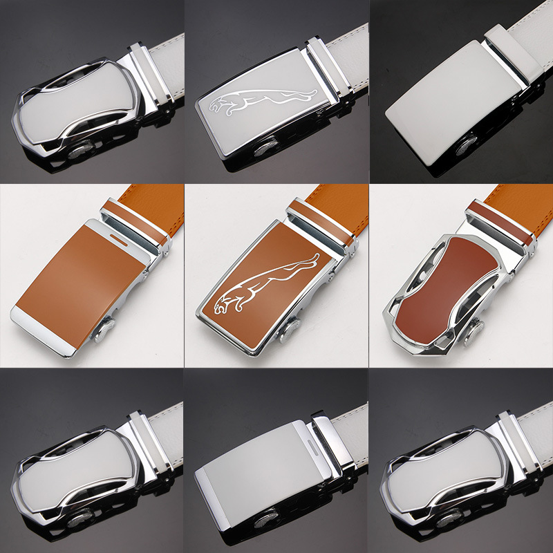 Duli Road Pattern White and Yellow Belt Men's Two-Layer Cowhide Automatic Buckle Casual Business Youth Trendy Men's Trendy Belt
