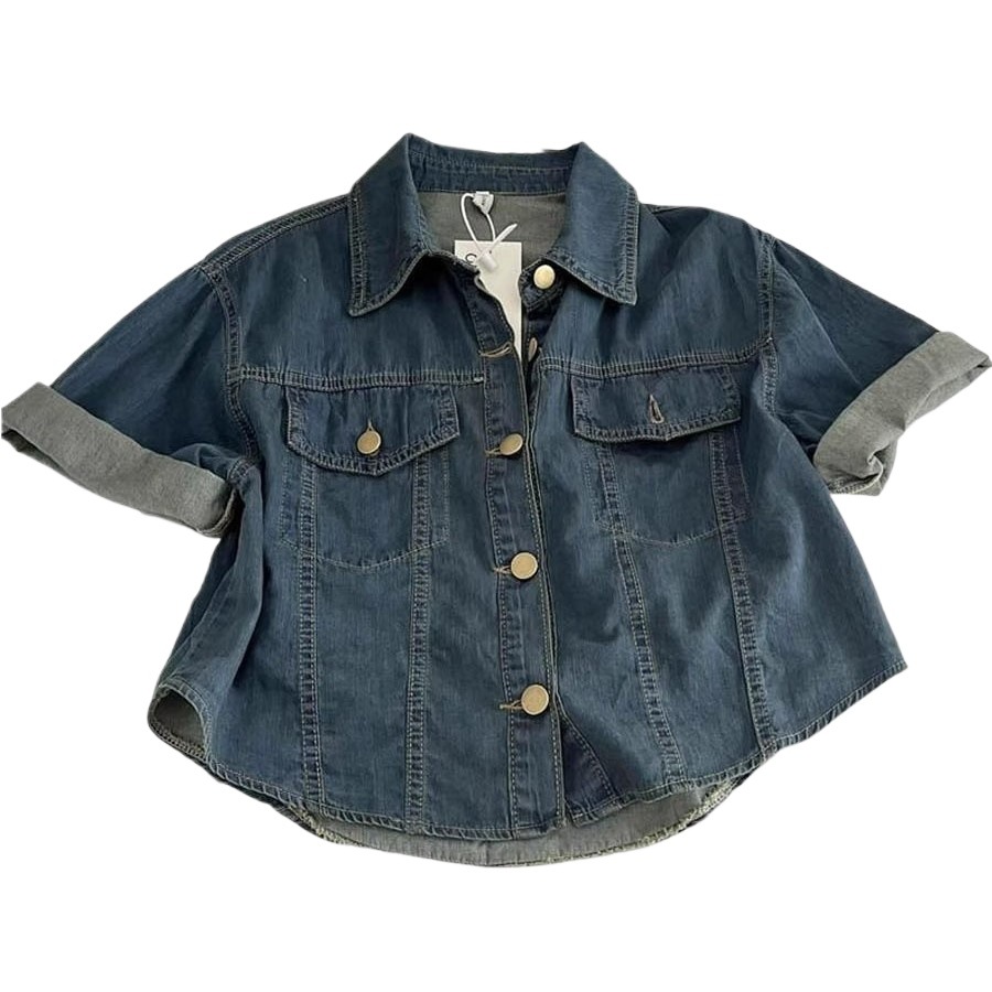 Picture of Spring and summer new design sense retro short sleeve shirt Denim coat women's plus size loose shirt short jacket top
