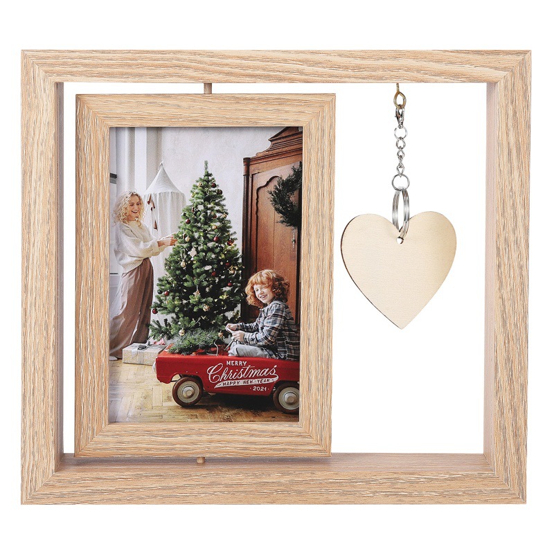 Valentine's Day Christmas New Year gift creative double-sided rotating photo frame picture frame decoration wooden tag decoration gift