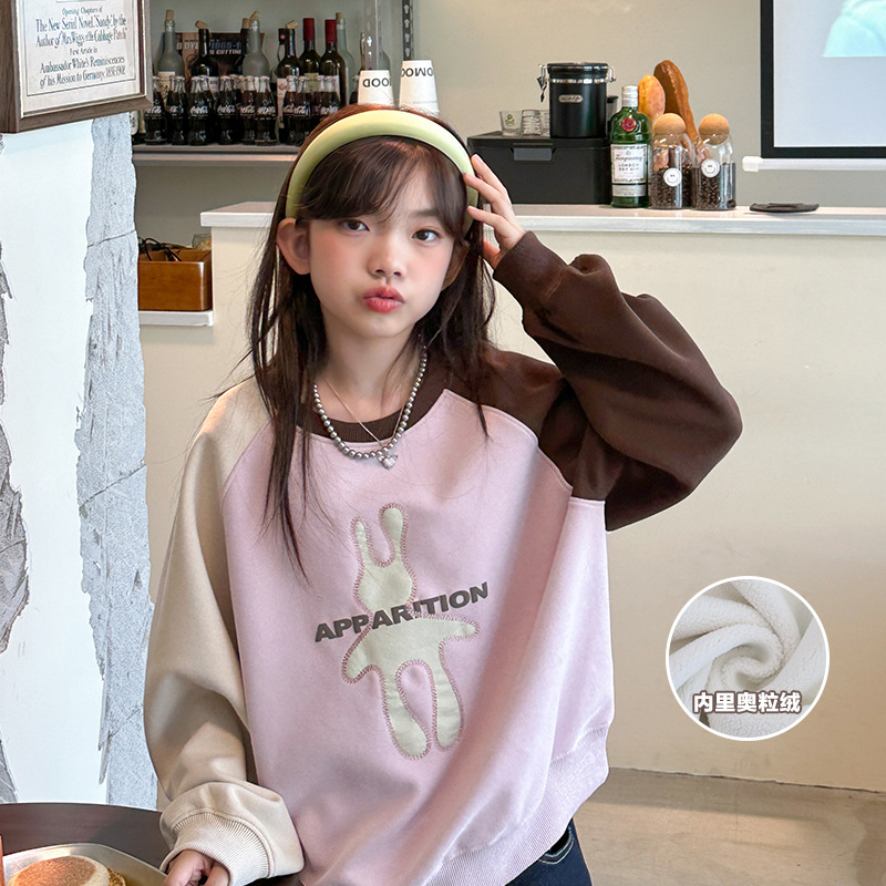Picture of Girls' Sweatshirt Autumn and Winter 2025 New Middle and Large Children's Loose Round Neck Cartoon Children's Casual Long Sleeve Top Winter fleece-lined