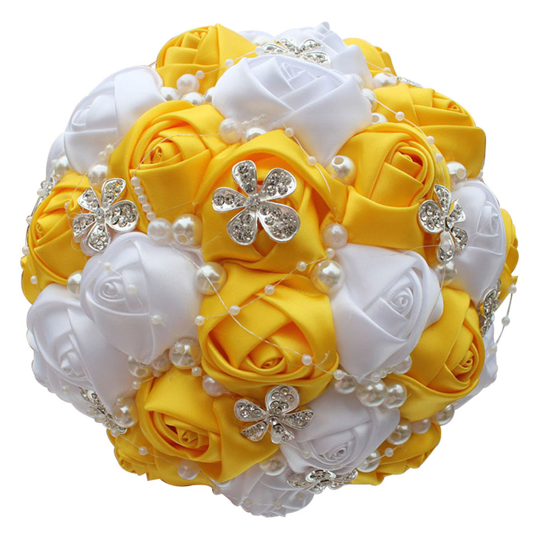 Picture of European and American Super Beautiful Ribbon Flower Wedding Supplies Bride's Hand-held Flower Five-flower Beaded Hand-held Flower Wedding Supplies Hand-held Flower