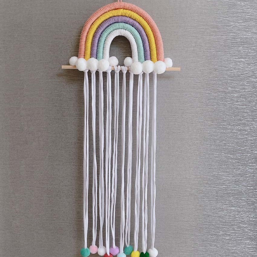 Picture of ins Nordic Rainbow Tassel Hair Accessories Hairpin Finishing Storage Woven Children's Room Decoration Wall Decoration
