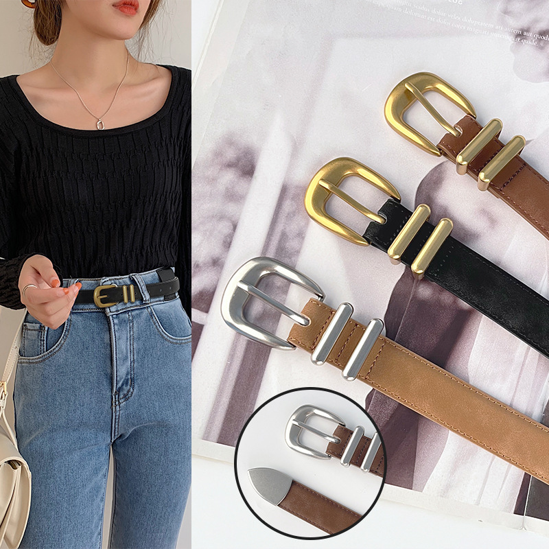 Picture of Cowhide Women's Leather Belt Decorative Casual Pants Jeans Frosted Snowflake Korean Style Vintage Fashion Women's Belt