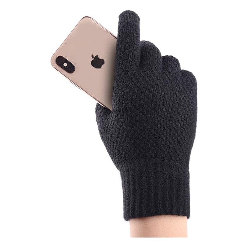 Cross-border knitted gloves for men and women in autumn and winter plus velvet padded finger wool warm touch screen gloves in stock