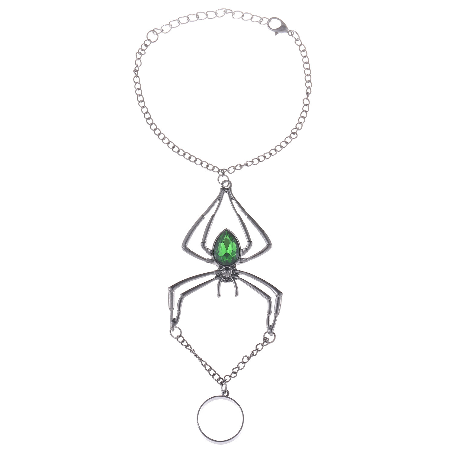 Picture of Halloween jewelry personality exaggerated three-piece spider necklace earrings ring vintage emerald suit accessories