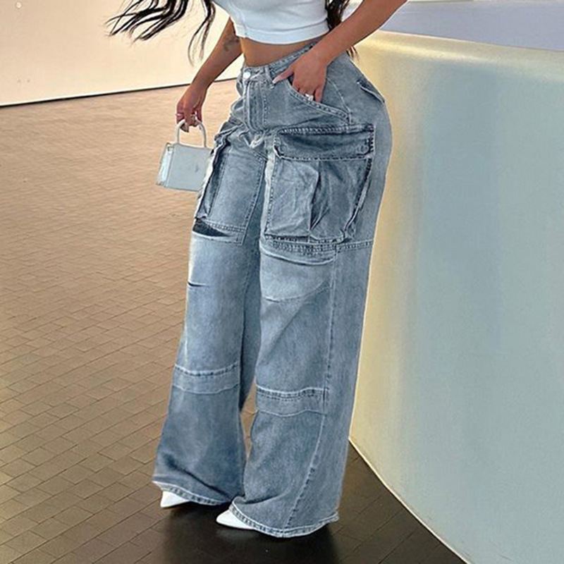 Amazon Europe and the United States cross-border street tide symmetrical pocket split loose washed Denim casual pants manufacturers wholesale