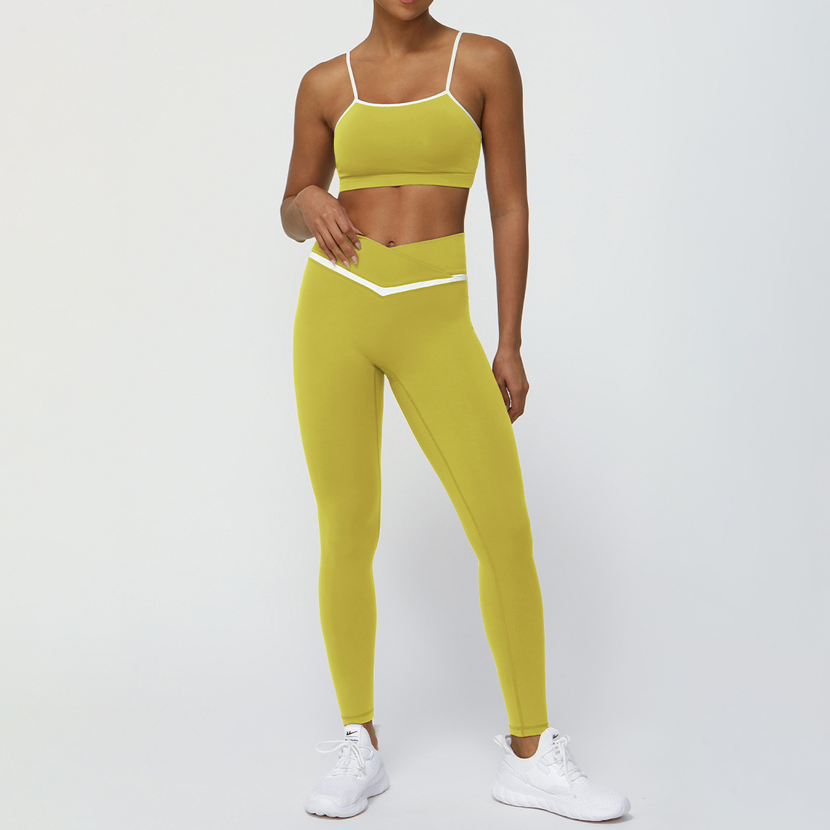 Picture of Cross-border New Contrast Color Yoga Clothing suit Naked Hip Lifter Sports Leisure Fitness Clothing suit Cross Waist Yoga Pants