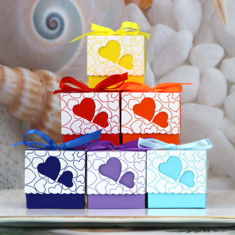 Cross-Border New Wedding Candy Box Double Heart Hollow Candy Box Baby One-Year-Old Peach Heart Box Packaging Gift Box Wholesale