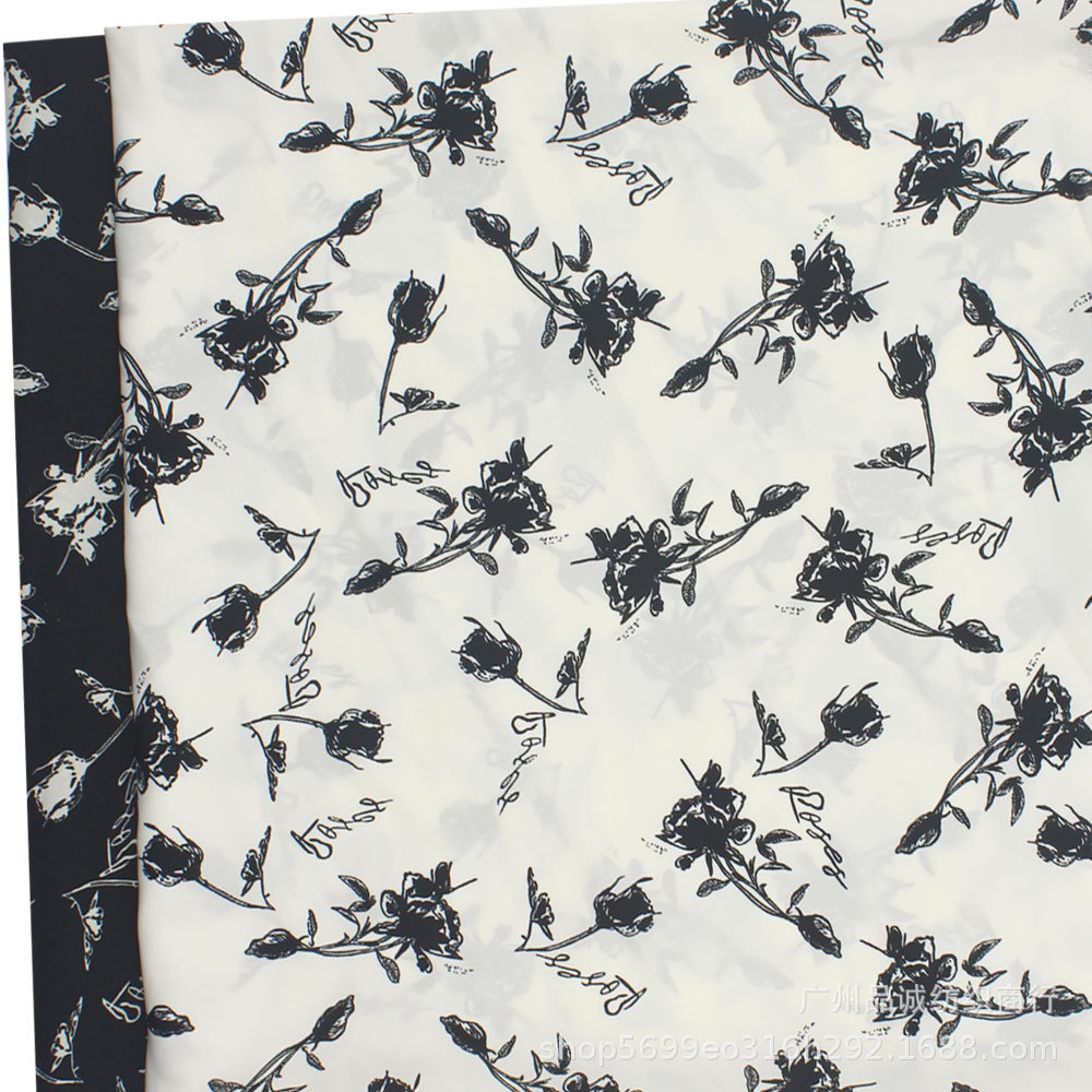 Shattered Card Plain Satin Printed Ink Small Rose Chiffon Printed Cloth Spring and Summer Shirt dress Slip Skirt Fabric