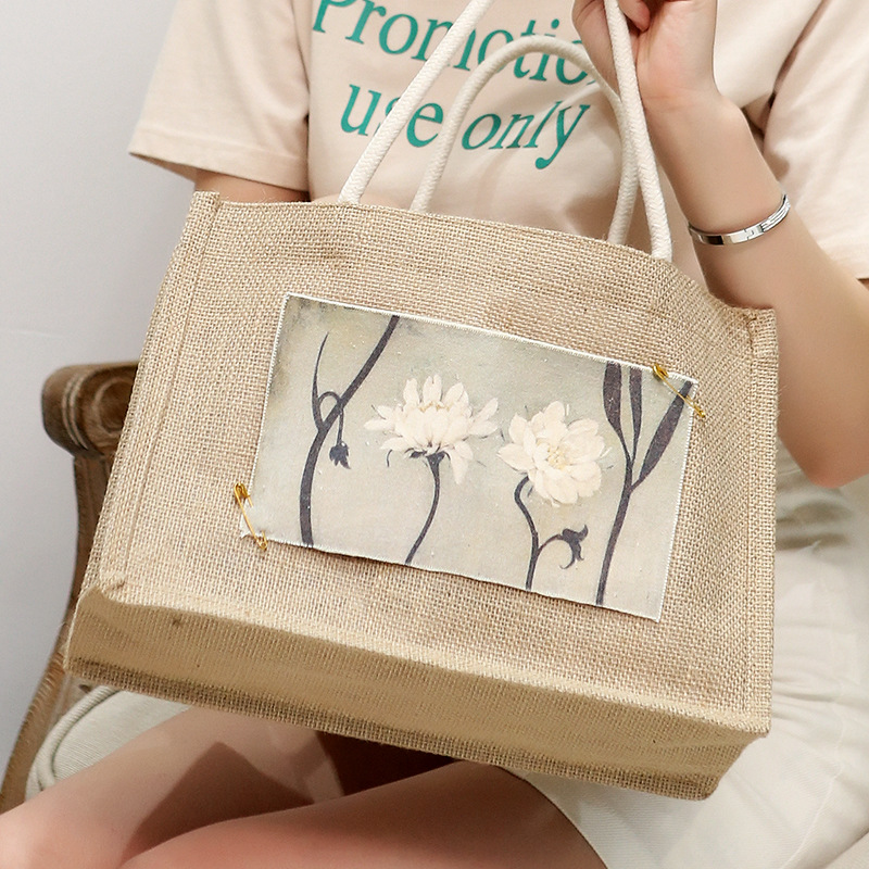 Spot Linen Handbag Personalized Advertising Jute Bag Canvas Retro Coated Linen Bag Printable Logo