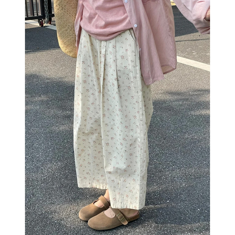 Small Floral Carrot Pants plus size chubby girl Loose Pants Summer Thin Wide-leg Cropped Walking Pants Yamamoto Pants
