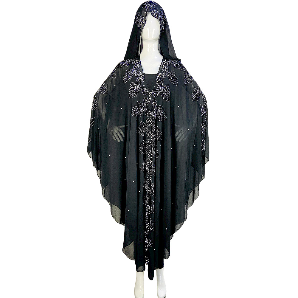 Summer Bat Sleeve Slimming Black Knitted Cardigan with Hood European and American Chiffon Solid Color Loose Jacket Versatile