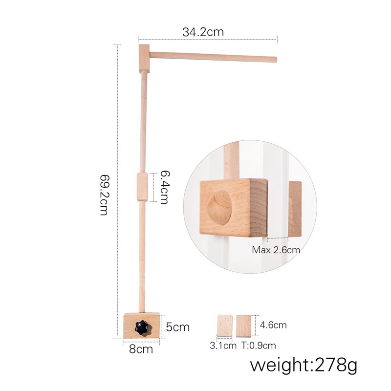 Picture of Amazon Wooden Baby Bed Bell Bracket Rotatable Baby Comforting Bracket Floor Hanging Wooden Bed Bell Toy