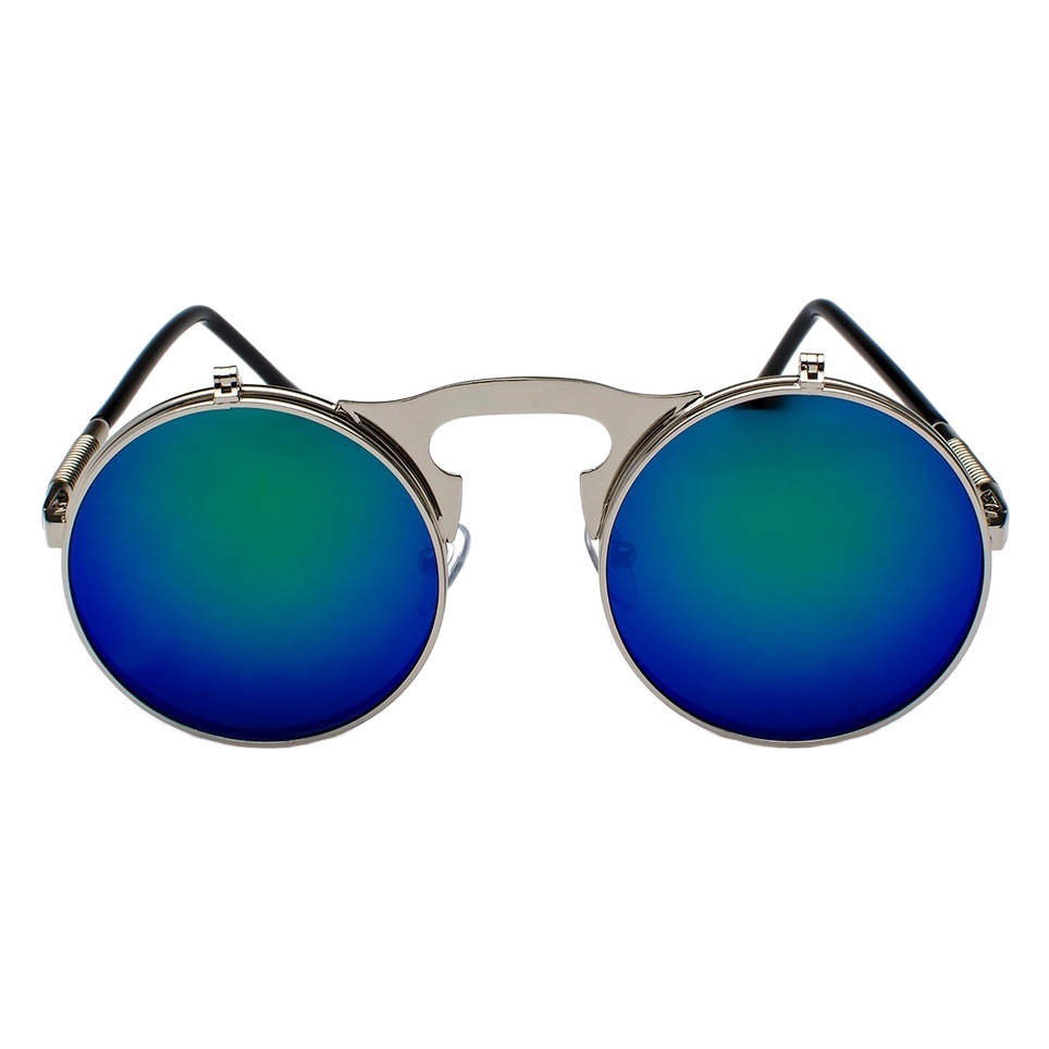 Jet 3057 Retro Metal Steampunk Flip Sunglasses Flip Sunglasses for Men and Women Trendy Round Frame Prince Mirror