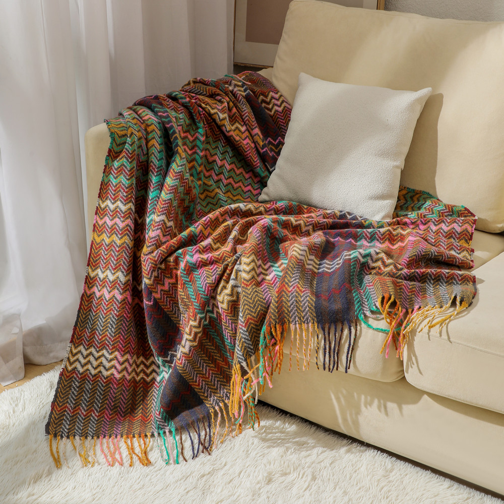 Picture of Sofa Blanket, Throw Blanket, Air Conditioning Blanket, Wavy Ethnic Style Woven Bed Sheets, Sofa Towel, Tablecloth, Summer Blanket