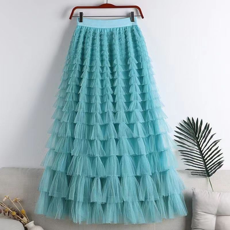 Picture of Mesh Splicing Cake Skirt 2025 Spring, Summer, Autumn and Winter New Mid-Length Skirt A-Line Long Skirt Fluffy Gauze Skirt