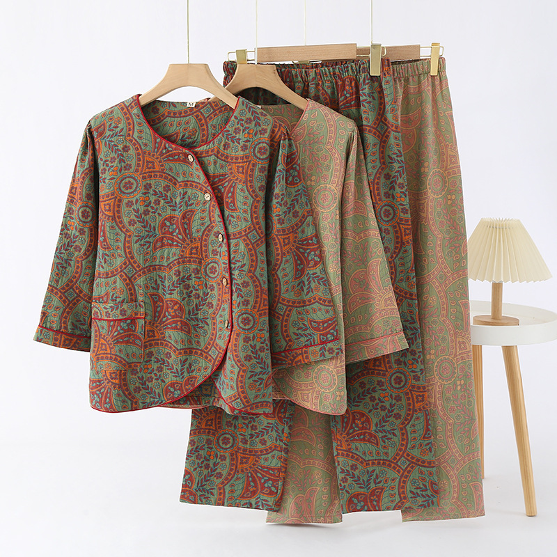 Picture of New Summer Thin New Chinese Style National Style Pure Cotton Gauze Women's Spring and Autumn Cotton Outer Wearing Home Suit