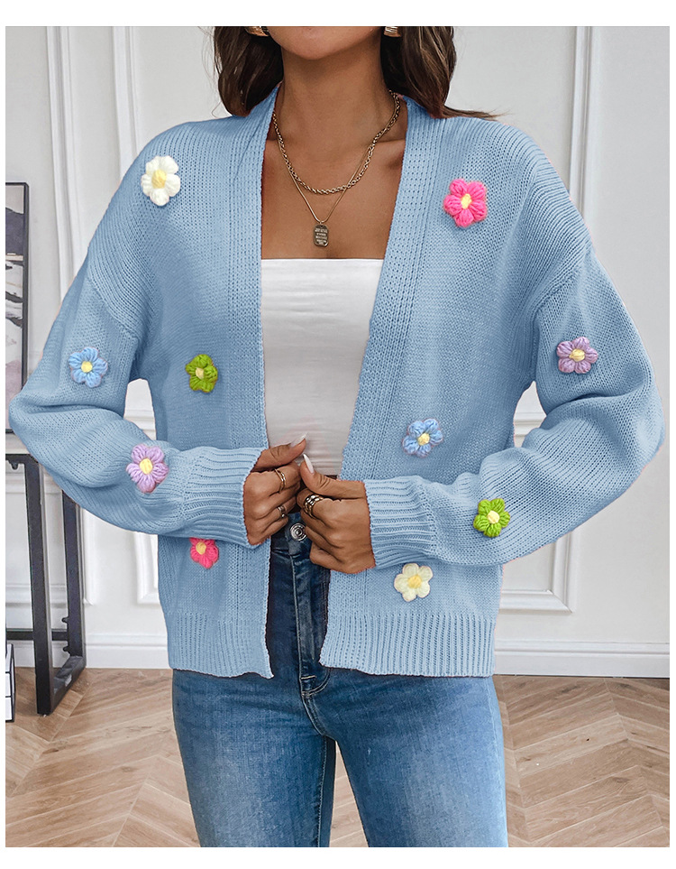 Picture of Foreign trade cross-border new hand hook flower sweet knitted cardigan sweater coat women's lazy casual loose sweater