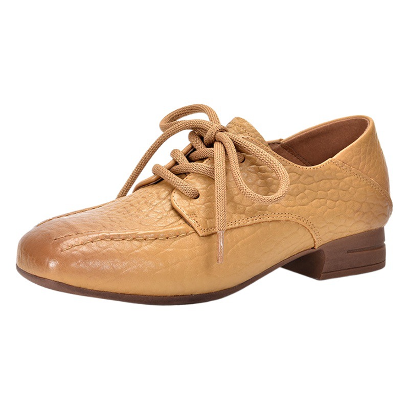 [9.9kg Pairs, Available] Sheepskin Shoes Genuine Leather Lace-Up Low-Top Deep Mouth Women's Shoes Retro Style