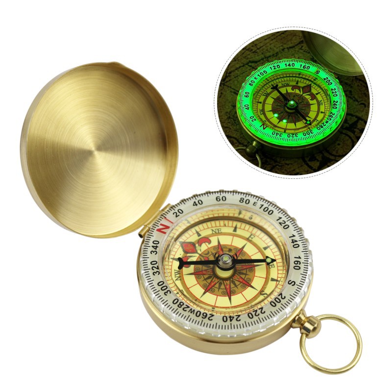 Golden exquisite small gift compass pocket watch exquisite outdoor camping brass material compass north luminous function