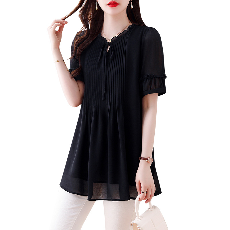 Picture of Summer 2025 New plus size Women's Belly-Covering Slimming chubby girl Top Design Sense Age-Reducing Chiffon Top