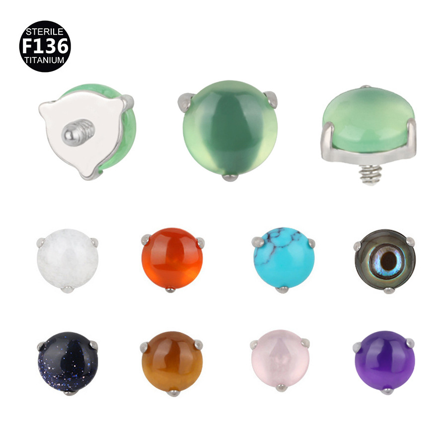 F136 titanium alloy 3.5mm natural stone 0.9 tooth puncture jewelry internal thread lip nail earring factory in stock wholesale
