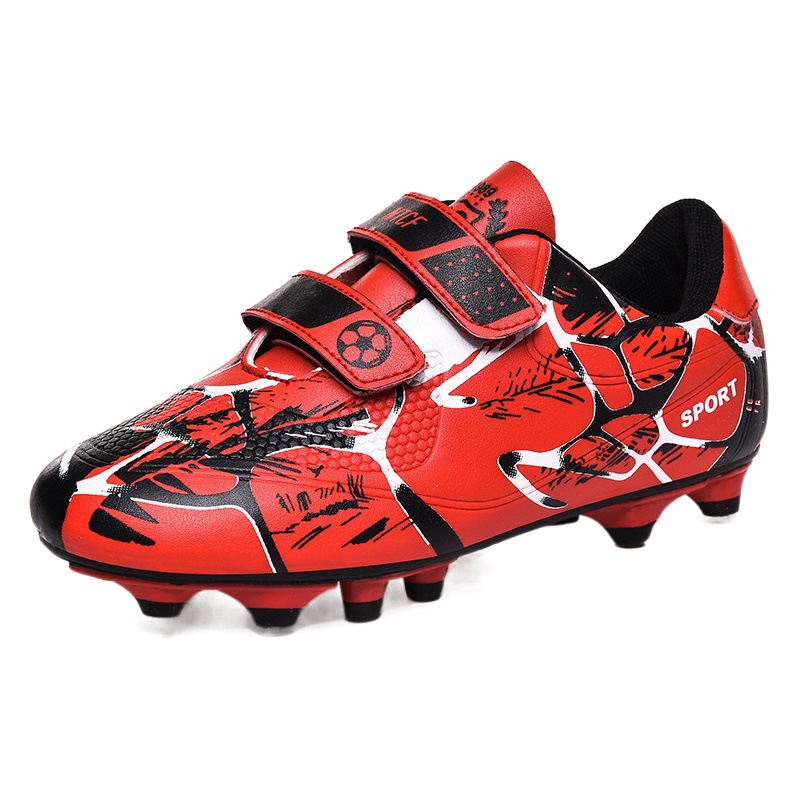 Cross-Border football shoes children and teenagers Velcro Primary School students long nail broken nail flat leather surface sneaker training shoes