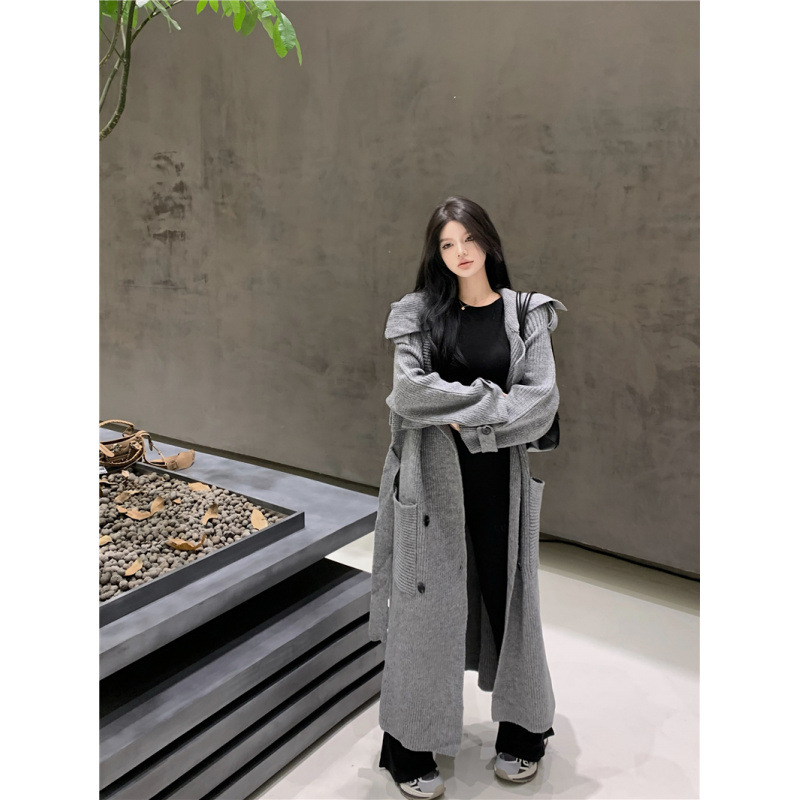 Real-shot Real-priced Lazy Casual Mid-length Knitted Sweater Cardigan Loose High-end Sense Windbreaker Coat Coat Women
