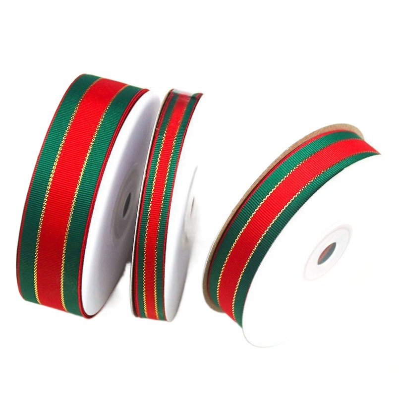 Factory wholesale Christmas red green ribbon flower cake bouquet gift box packaging ribbon bow material ribbon
