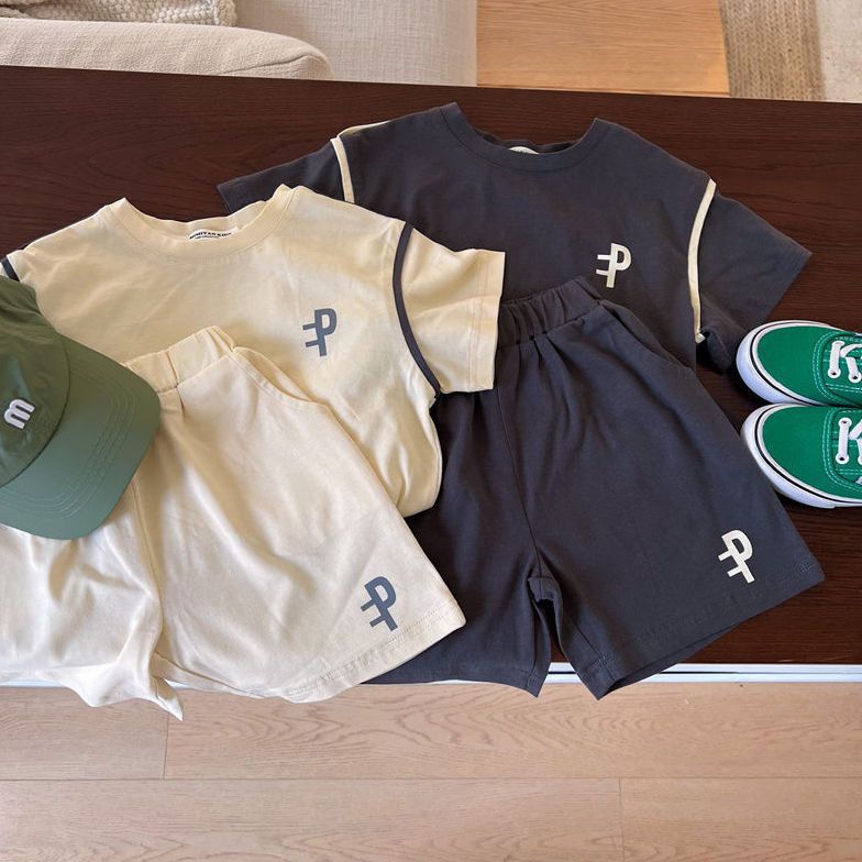 Children's suit summer cotton short sleeve baby children's clothing Korean high-end boys and girls 2024 new two-piece set
