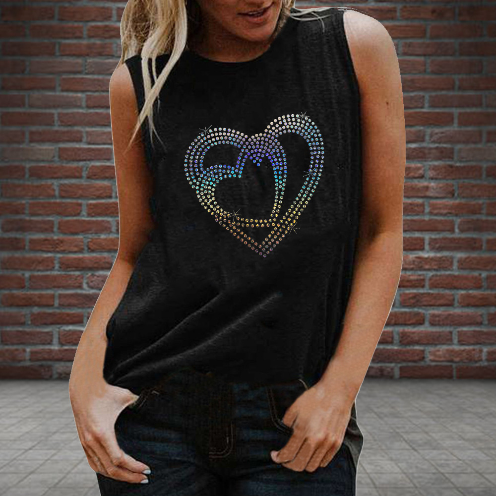 AliExpress Cross-border Valentine's Day New Colorful Reflective Love Women's Round Neck Loose Top Sleeveless T-shirt