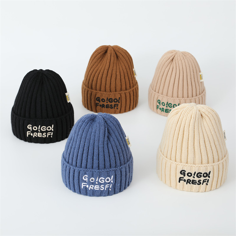 Children's Knitted Hat Autumn and Winter New Ins Korean Style Simple Cloth Label Boys and Girls Pullover Wool Hat Warm Melon Hat