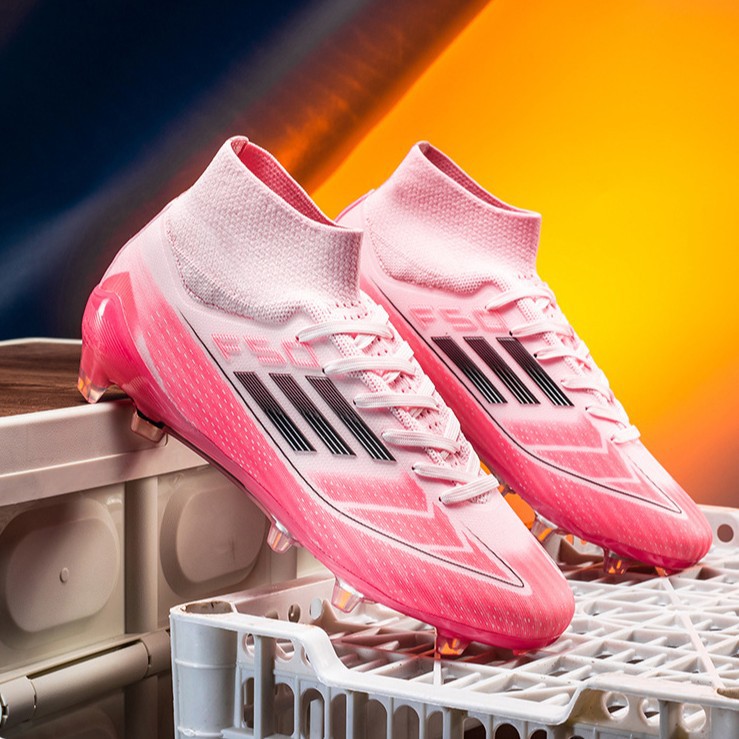 Cross-Border Amazon F50 High-Top Football Shoes with Broken Spikes for Artificial Turf Long Spikes for Male and Female Students Training Shoes Wholesale