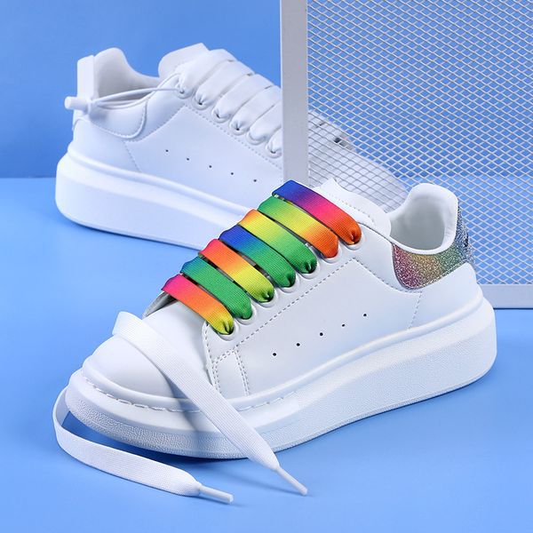 Adapt to McQueen shoelace rope mcqueen gradient color white shoes all-match widened flat shoelace in stock wholesale