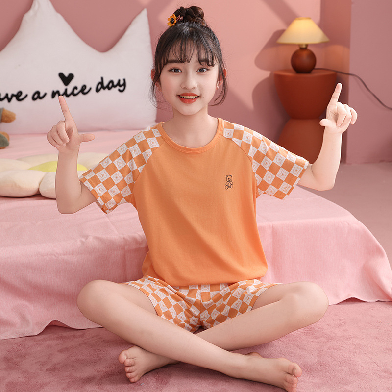 Picture of Boys' Pajamas Children's Summer Pure Cotton Short-sleeved Shorts Girls' Thin Home Clothes suit Big Children's Boys' Air-conditioning Clothes