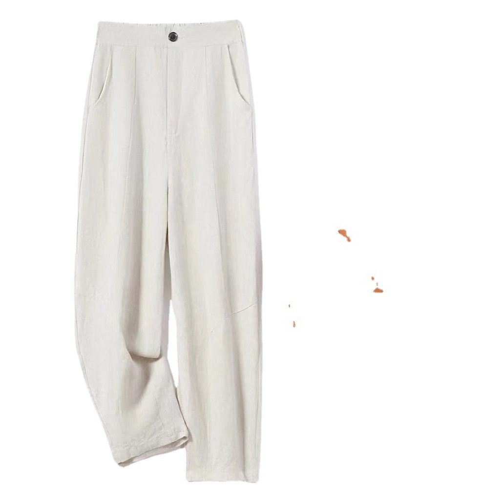 Xinyue 2023 new 100% linen pants women's spring and summer elegant commuter urban style loose high waist button straight pants