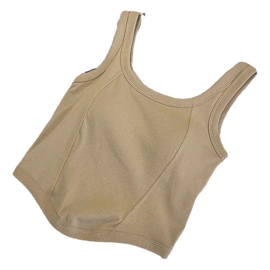 Pure Cotton Seamless Beauty Back Vest Women's Base Sling Inner Strap Summer Outfit Spice Girl One-piece Underwear with Chest Pad Short