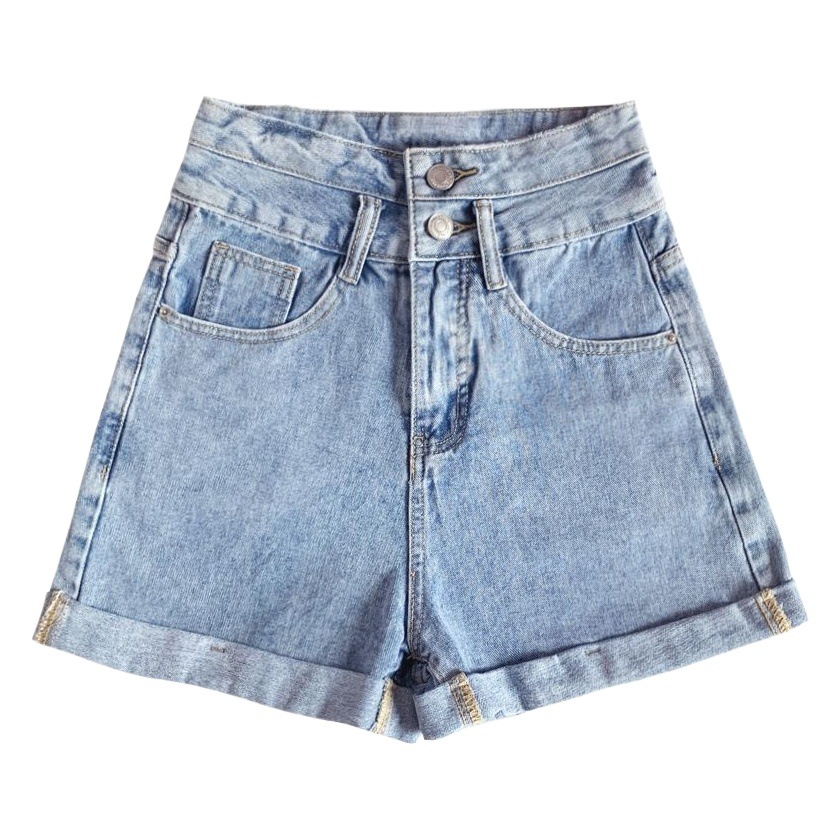 With Cotton 2023 New High Waist Denim Shorts Women's Waist Loose Slimming Summer Ins Curl A- line Wide Leg Pants for Women
