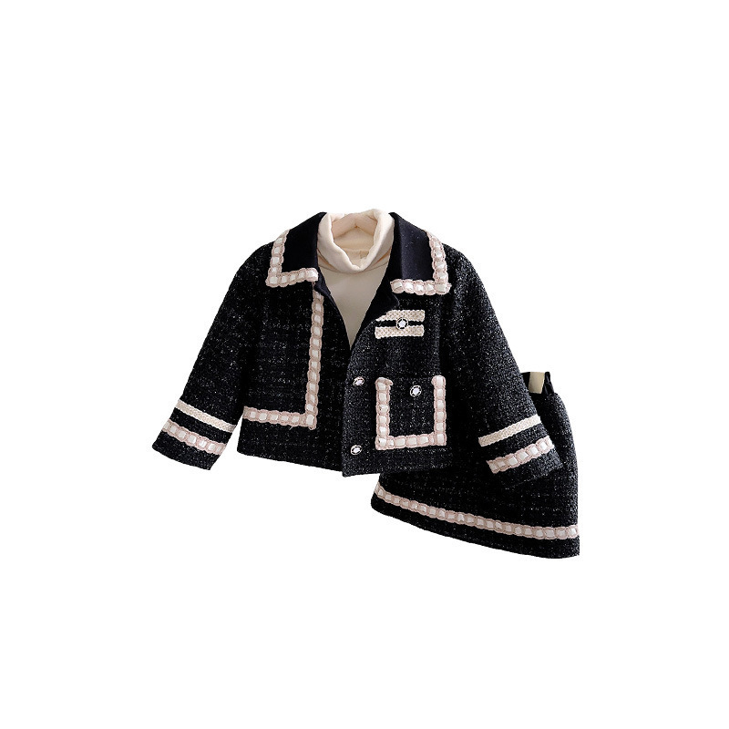 Picture of Girls' 2025 Autumn and Winter Small Fragrance Style Jacket Skirt Thickened Suit Temperament Western Style Children's Short Skirt Two-Piece Trendy Set