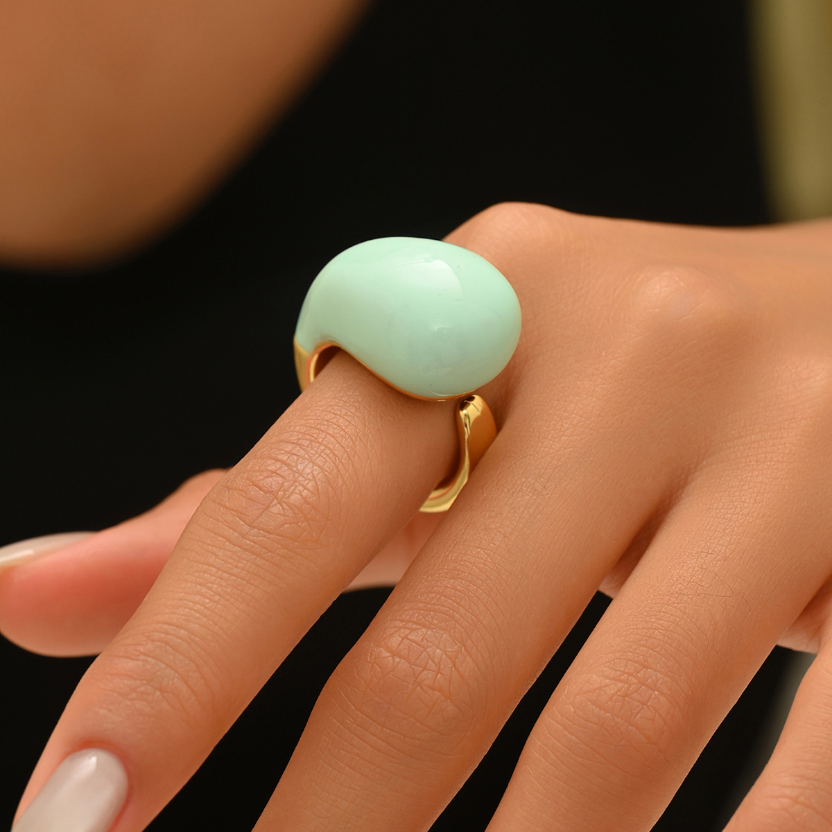 Geometric Foreign Trade Cross-border Women's Ring All-match European and American Style Opening Oil Drop Design Water Drop Ring Fashion High Sense
