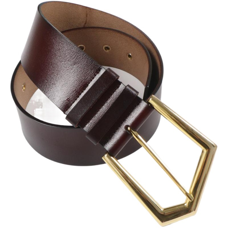 Autumn and Winter Genuine Leather Cowhide Irregular Metal Buckle Wide Belt Decorative Down Jacket Sweater Skirt Waist Seal Belt for Women